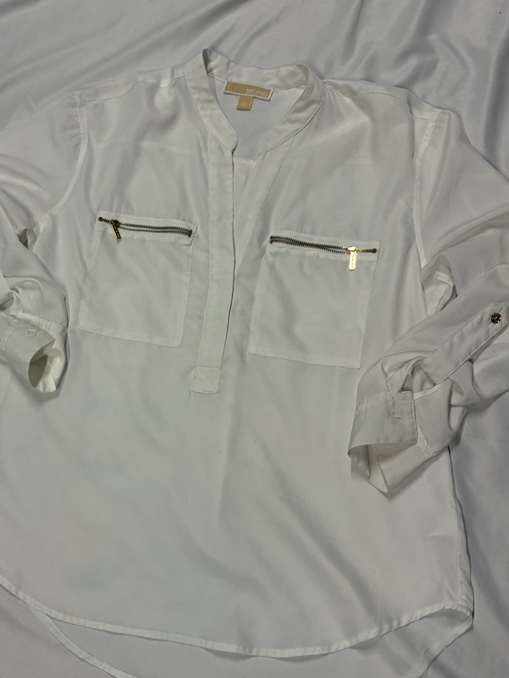 Michael Kors White Long-Sleeve Shirt with Gold Zippers Lot C